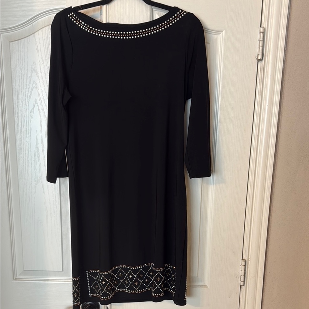 White House Black Market Black and Silver and Rose Gold Embellished Sheath Dress